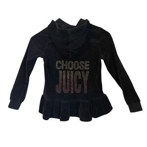Juicy Couture Y2K Track Jacket  Girls 8/10  Black Velour Hoodie Studded Bling 90